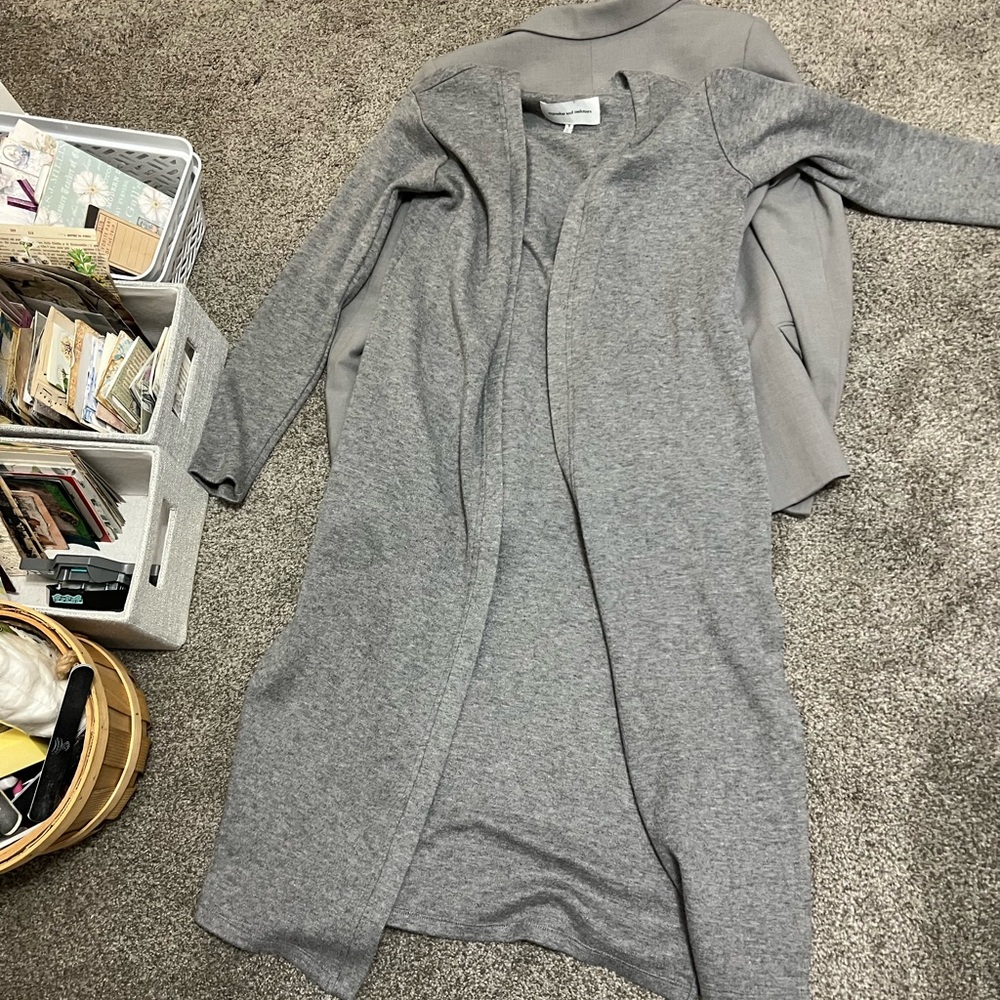 Gray Long Open Cardigan